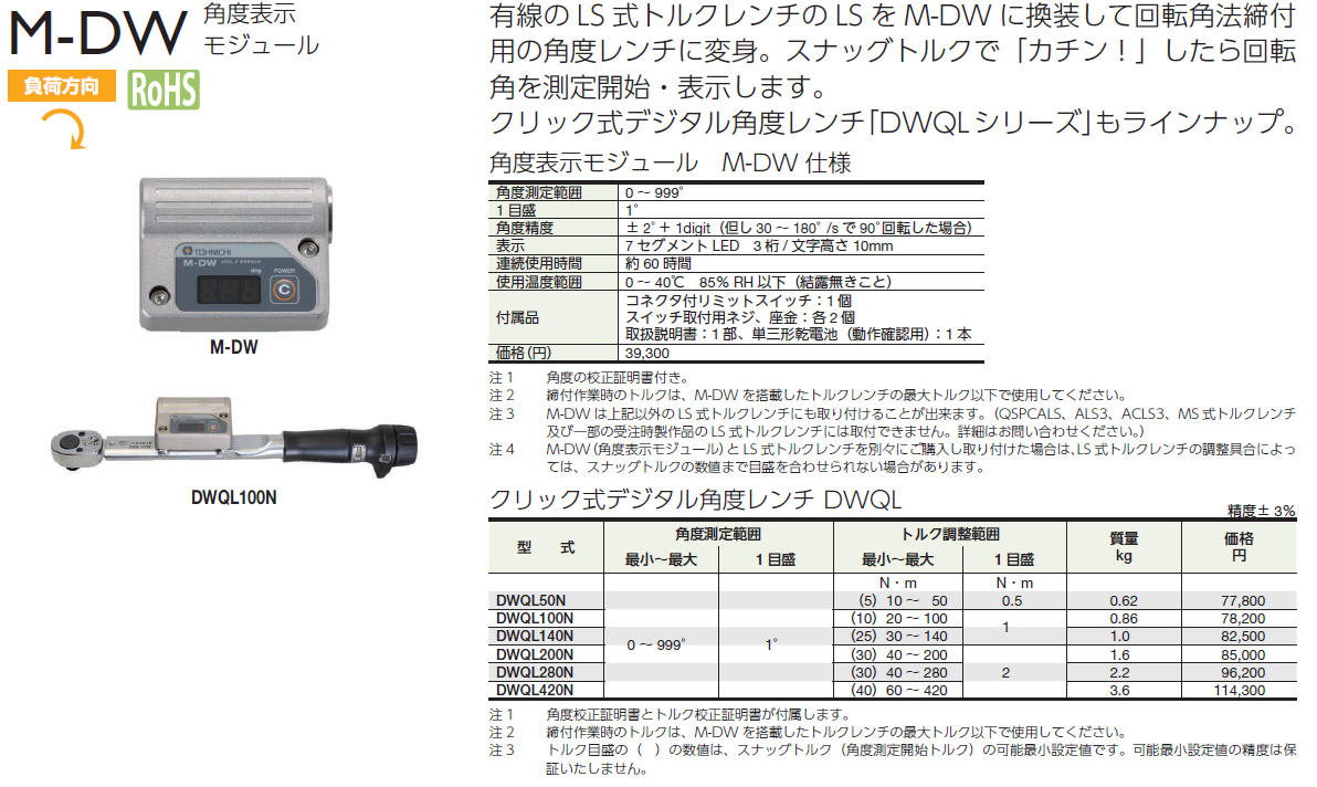 東日製作所 DWQL280N クリック式デジタル角度レンチ-